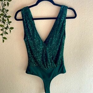 Plunging Sequined Bodysuit